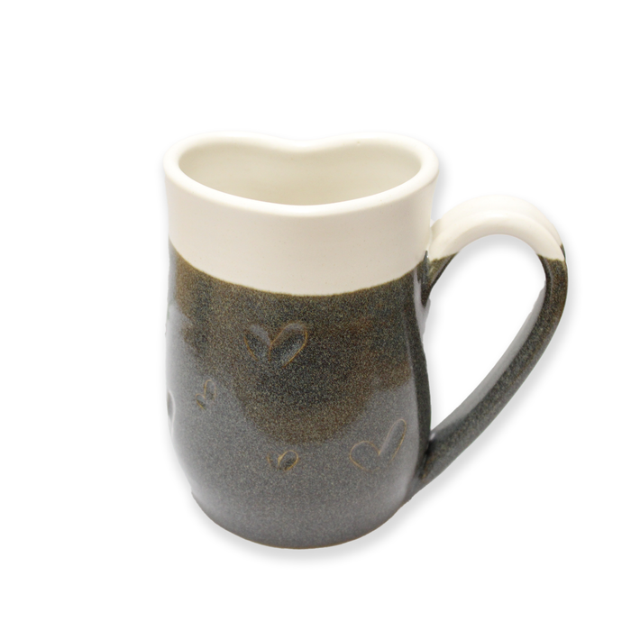 Pottery Mug, Heart Shaped, Grey, Right Handed
