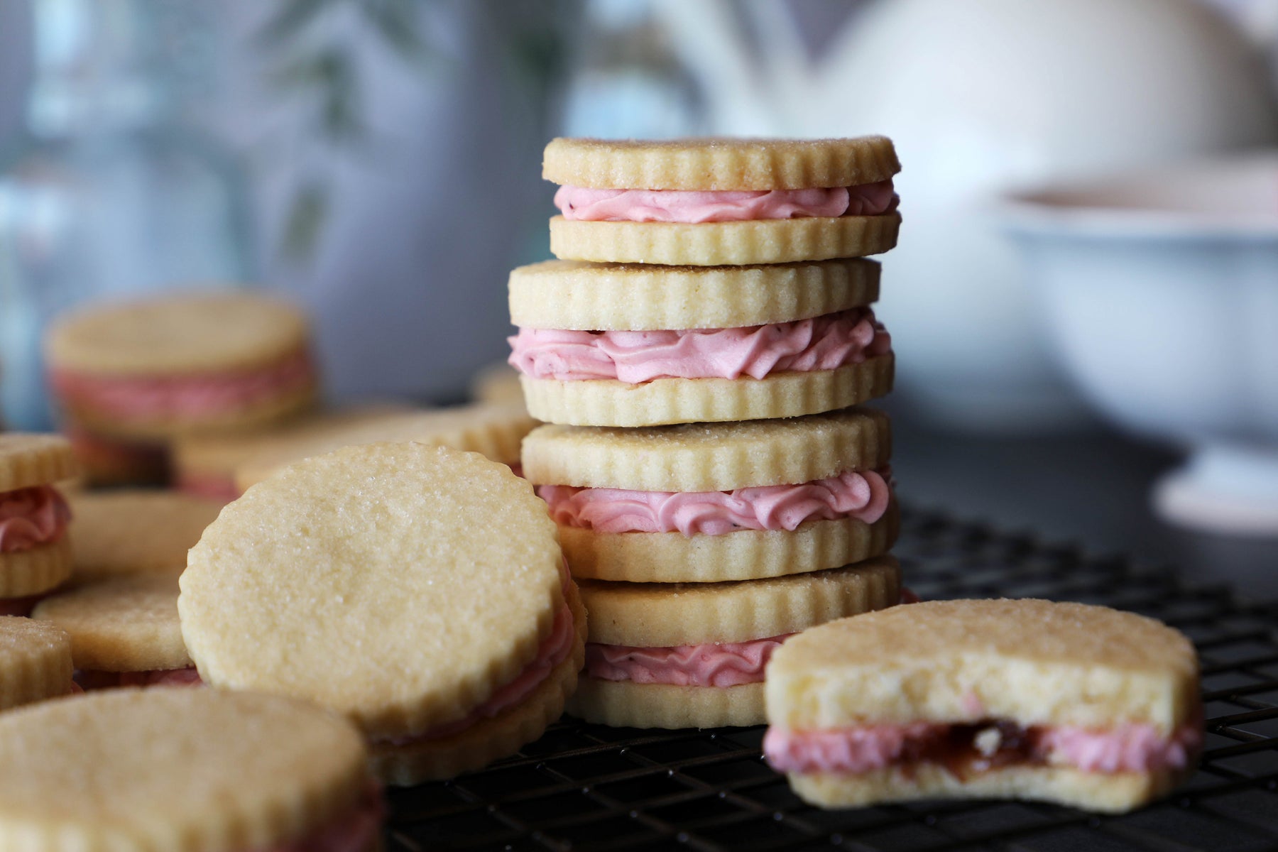 Strawberry Shortbread Sandwich Cookies