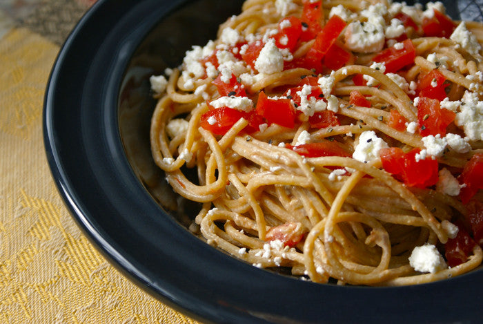 Pasta with Olive Tapenade, Feta & Tomatoes